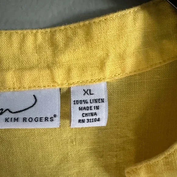 Kim Rogers Yellow 100% linen Blouse size XL 3/4 sleeves - Picture 4 of 8